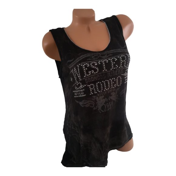 Studded Western Rodeo Hi-Low Sleeveless Top Shirt Black L - Picture 2 of 4